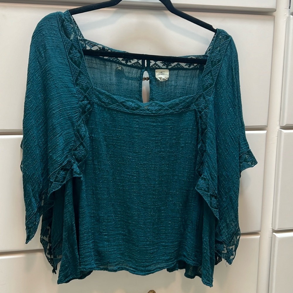 O’Neil peacock blue boho top size M